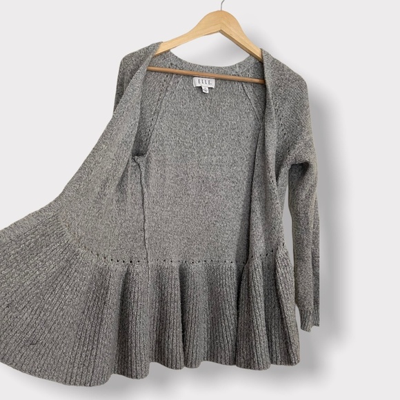 Grey ELLE Open Cardigan Peplum Size Medium - Picture 3 of 7